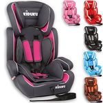 KIDUKU® Safety Car Seat | Booster Seat | 3 in 1 | for Childs and Babys from 9-36 kg (20 lbs - 80 lbs) or 1-12 Years | Convertible, Universal | Approved to ECE R44/04 | Group 1 + 2 + 3 | Grey/Pink