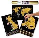 Global Walkabout Scratch Off World, Europe and UK Map with Flags background - Deluxe Travel Size World, Europe and UK Map Poster - Countries and Facts - Travel Gift (Black)