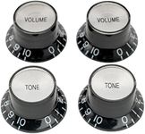 Musiclily Pro Metric Coarse 18-Spline Top Hat Bell Knobs Tone Volume Control Knobs for Epiphone LP SG Style Electric Guitar, Black with Silver Reflector (Set of 2T2V)