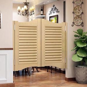 Louvered Cafe Swinging Doors, Home Decor Pine Saloon Doors with Hinges Hardware, Entrance Partition for Hallway Kitchen Doorway Bar, Premade Varnish (Burlywood, 31.5x35.4in)