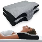 Sleepsia Orthopedic Memory Foam Contour Cervical Pillow for Neck & Shoulder Pain, Extra Curve Neck Support Pillow for Sleeping Side & Back Sleepers, Diwali Gifts for Family & Friends (Grey/Black) Pk 2