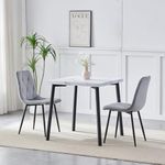 Redd Royal Small White Marble Square Dining Table and Grey Velvet Chairs Set of 2, Modern 3-Piences Kitchen Table with Chairs Set for 2 People Usage Apartment Restaurant (table with 2 grey chairs)