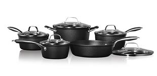 Starfrit The Rock Diamond 10PC Non-Stick Set - Durable Forged Aluminum - Oven Safe - PFOA Free - Easy to Clean - Black