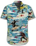 Mooley Funny Bigfoot Button Down Short Sleeve Holiday Summer Beach Tropical Bigfoot Surfing Hawaiian Shirt, Color 1, X-Large