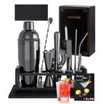 Cocktail Shaker Set, 16PCS Bartender Kit with Stand & Recipes, Bar Tools Set with All Bar Essential Accessories, Martini Shaker Bartending Kit, for Drink Mixing Home Bar Party, Black