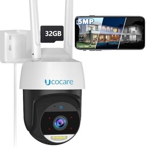 Security Cameras Wireless Outdoor, UCOCARE 3K/5MP Outdoor Security Camera【32GB Memory Card Included】, PTZ Camera with 360° Coverage, Smart Motion Tracking, Full Color Night Vision, Two-Way Talk