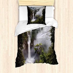 ABAKUHAUS Forêt Tropicale Ensemble de Housse de Couette, San Rafael Cascades, Décoratif, 3 Pièces avec 2 Taies d'oreiller, 135 cm x 200 cm, Vert Gris