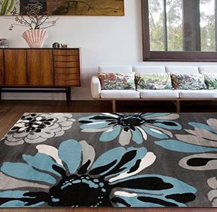 Rugshop Modern Flowers Area Rug 6'6" x 9' Blue