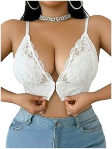 MakeMeChic Women's Plus Size Bras Floral Lace Bralettes Sexy Bra Deep V Neek Front Closure Underwear White X-Large Plus