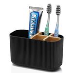 GFWARE Black Toothbrush Holder Bathroom Organization - 5 Slots Bamboo Toothbrush Holders for Bathrooms Countertop Accessories Kids Tooth Brush Holder for Bathroom Organizers and Storage