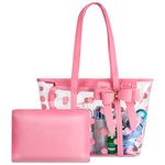 PG6 FF1 Women Waterproof Clear Tote Bags Shoulder Bag Handbag Beach Bag Shopping Bag Work Bag Pink