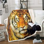 Tiger Blanket for Kids Boys Adults Oil Painting Cat Print Fleece Blankets 3D Wild Animal Pattern Tapestries Wall Hanging Soft Microfiber Throw Blanketfor Couch Bed Sofa Sherpa Blanket Single 50"x60"