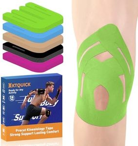 PreCut Kinesiology Tape for Knees, 24PCS Upgraded Waterproof KTQUICK Knee Tape for Knee Pain Relief Pre Cut, Original Cotton Athletic Knee Tape, Waterproof&Hypoallergenic Latex-Free for Sports (Green)