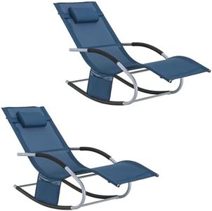 SoBuy Lot de 2 Chaises Longues Transat Pliable Jardin Fer – Bain de Soleil Ergonomique à Bascule Relax–Fauteuil Extérieur Confortable Plage pour Terrasse Balcon Camping, Bleu Marine, OGS28-NBx2