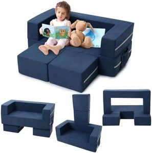 GarveeHome Kids Play Couch, 3Pcs Modular Kids Couch Toddler Couch for Playroom Bedroom Furniture, Convertible Foam Kids Play Sofa with Removable Cover, Navy Blue