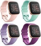 4 Pack T Tersely Band Strap for Fitbit Versa 2 / Fitbit Versa/Versa Lite, Soft TPU Replacement Silicone Sports Bands Fitness Sport Bracelet Straps for Fitbit Versa (Violet+Purple+Pink+Cyan, Small)