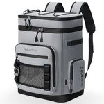 Hulongo Large Waterproof Insulated Cooler Backpack for Men & Women, Leak Proof Cooler Backpack for Camping, Beach, Fishing, Picnic, Travel, Outdoor, 30L, 48Cans, Grey