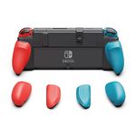 Skull & Co. NeoGrip for Nintendo Switch OLED and Regular Model: An Ergonomic Grip Hard Shell with Replaceable Grips [to fit All Hands Sizes] [No Carrying Case] - Neon Blue(L)+Neon Red(R)