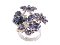 Alilang Womens Adjustable Silvery Tone Purple Rhinestones Spring Floral Flowers Ladybug Ring