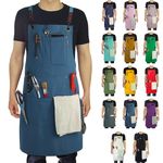 Stenffy Handmade Work Apron,Cotton Canvas,Multiple Pockets,Adjustable Cross Back Weight Apron,BBQ,Cafe,Kitchen,Painting,Carpenter,Artist Apron,Aprons for Men,Women,Sizes M to XXL,Blue