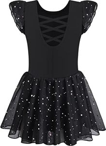 MOLLDAN Girls Dance Leotards for Ballet Dress Shiny Skirt Ruffle Sleeve Crisscross Back(QT4043-06-XXL)
