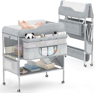 Foldable Baby Changing Table with Wheels - Portable Height Adjustable Station, Waterproof Changing Pad & Large Storage Organizer for Nursery