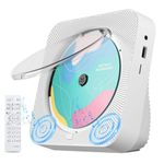 CD Player Portable with Bluetooth 5.1Desktop CD Player with HiFi Sound Speakers,Remote Control,Dust Cover,LED Display,Boombox FM Radio,USB/AUX for Home,Gift,Kids(White)