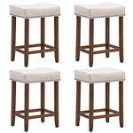 ERGOMASTER Counter Height Bar Stools Set of 4 Backless Fabric Barstools 24-Inch Modern Wood Saddle Bar Stools with Nailhead Trim for Kitchen Island Counter Table - Beige/Brown,4-Pack