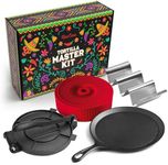 Uno Casa Tortilla Master Kit - Tortilla Press 8 Inch with Comal Pan, 4 Taco Holders and Tortilla Warmer, Unique Gift for Friends or Family, Taco Tuesday Kit