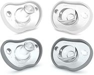 Nanobebe Baby Soothers 0-3 Month - Orthodontic, Curves Comfortably with Face Contour, Award Winning for Breastfeeding Babies, 100% Silicone - BPA Free. Perfect Baby Gift 4pk, Grey and white