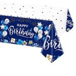 POPOYU Happy Birthday Royal Blue Table Cloth Table Cover for Him Her, 137 * 274cm Birthday Rectangular Dining Tablecovers Plastic Tablecloths for Girls Boys Men Women Birthday Party Decorations