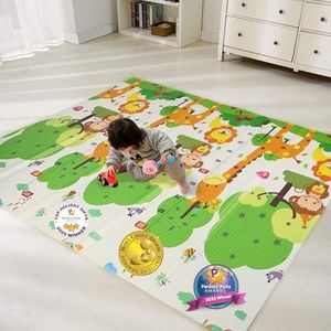 Bammax Extra Large 78" x 70" x 0.4" XPE Foam Baby Play Mat with Travel Bag | Anti-Slip, Waterproof, Foldable & Reversible Padded Playmat | Baby Crawling & Kids Play Mat – Giftable Design, Giraffe & Mixed Animals