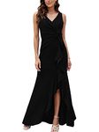 FQA Long Black Evening Gowns for Women Formal Dresses for Women Evening Party Elegant V Neck Sleeveless Split Wrap, Black, X-Large