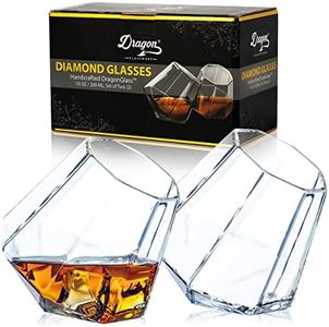 Dragon Glassware Whiskey Glasses - 10 oz Clear Diamond Shaped Whiskey Glasses Set of 2 - Wine and Bourbon Barware That Naturally Aerates - Unique Drinkware