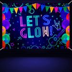 Glow Neon Birthday Backdrop - Glow in The Dark Let’s Glow Banner Backdrop Black Light Themed Party Photography Background Photo Booth Backdrop, 5.9x3.9ft