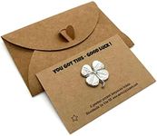 Good Luck shamrock 4 leaf clover keepsake token on kraft gift card with matching envelope - YOU GOT THIS - GOOD LUCK! message