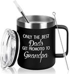 Qtencas Only The Dads Get Promoted To Grandpa Travel Mug with Lids, Father's Day Birthday Gifts for Grandpa New Grandfather To Be, 12 Oz Insulated Stainless Steel Mug, Black