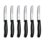 Victorinox Swiss Classic, breakfast knife, bread knife set, 6-piece, sharp blade, serrated edge, 11 cm, plastic handle, stainless steel, black
