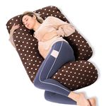 Mom's Moon G Shape Full Body Support Pregnancy/Maternity Pillow for Pregnant Women Sleeping Hip/Back/Legs/Neck Support with Removable Dot Printed Velvet Cover (Brown)