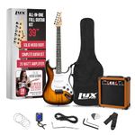 LyxPro Full Size Electric Guitar 39" inch with 20w Amp, Package Includes All Accessories, Digital Tuner, Strings, Picks, Tremolo Bar, Shoulder Strap, Case Bag Complete Beginner Starter kit - Sunburst