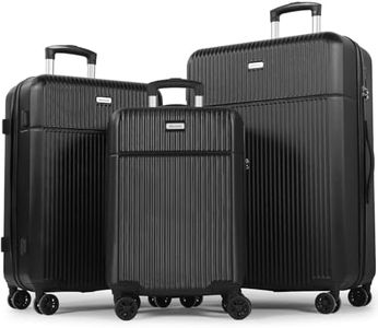 H.yeed Luggage Sets 3, ABS Hard Shell Lightweight Trolley Travel Suitcase Set with 4 Spinner Wheels TSA Lock for Man Women, 21" + 24" + 28"-Black