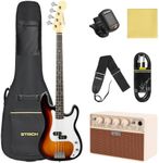 STRICH Electric Bass Guitar 4 Strings Full-Size Beginner Kit, PB-Style Standard Bass for Starter with 20w Amp, Bag, Tuner, Strap, Cable, SPB-S10 Sunburst