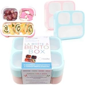 Medium Bento Box for Kids, Lunch-Box for Boys or Girls, Leakproof 3 Compartment Containers for Meal or Snack, BPA Free, 2 pack Pastel Teal + Pink