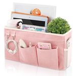 WENYA Large Bedside Pocket Organiser, Bunk Bed Hanging Storage Caddy with Hooks and Pockets for Bunk Beds Rails Book Phone Glasses Storage (Pink)