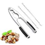 Nutcracker with Non-Slip Handle, Metal Nutcracker with 2 pcs Nuts Fork,Walnut Cracker Nut Opener Heavy Duty Shell Cracker Pecan Cracker Seafood Cracker Walnut Plier Nutcracker