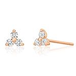 Solid 14k Gold Mini Lotus Cubic Zirconia Studs, Trefoil Trinity Triple Cluster Minimalist Earrings, Yellow Gold, Cubic Zirconia