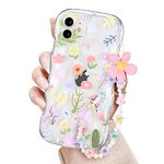 Newseego Clear iPhone 11 Case for Girls Women, Cute Flower Floral Pattern Design with Lovely Chain Phone Case Flexible Soft TPU Shockproof Camera Protection Bumper Cover for iPhone 11