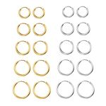 Senteria 10 Pairs Small Hoop Earrings for Women Stainless Steel Gold Silver Black Hypoallergenic Hoop Earrings Huggie Endless Hoop Earrings Set for Men 8/10/12/14/16mm