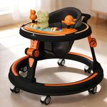 StarAndDaisy Baby Walkers for 9+, 6-24 Month Baby boy & Girl 360° Walker for Kids for 6-24 Months with 7 Level Height Adjustment, Baby Walker with Switchable Food & Musical Toy Tray -Orange Black