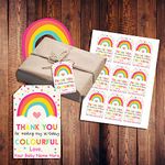 Prakruthi Pulp Art Personalized Rainbow Theme Paper Gift Tags with Hanging Rope for Gifts, Pack of 50